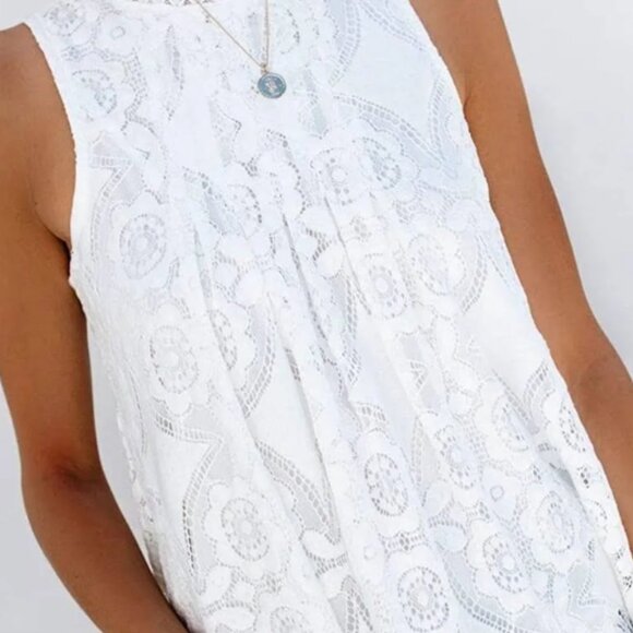 Doe&Rae Womens Summer Tank Top Lace Crochet Golden Yellow Peplum Blouse Tank Top - Picture 6 of 6